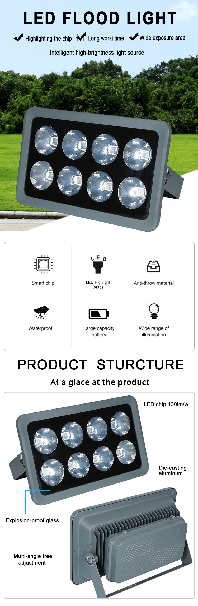 វ៉ាត់ធំ 100w 200w 300w 400w 500w អំពូល LED លិចទឹកខាងក្រៅ (2)